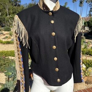 Double D Ranch Black Fringe Western Blazer with Tan Suede Accents